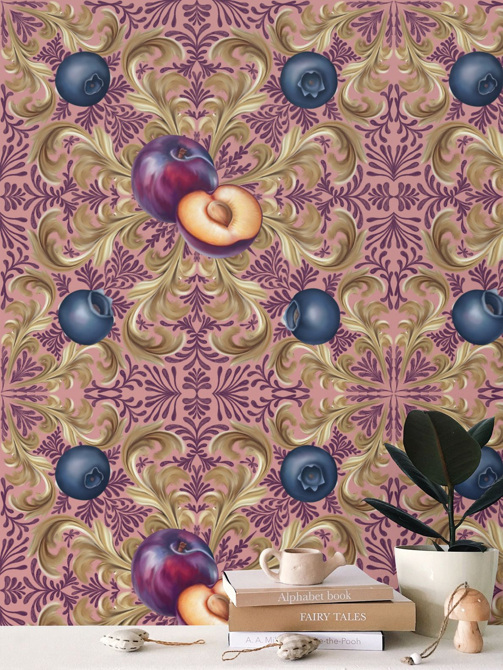 Plum & Berry Delight Repeat Pattern Wallpaper
