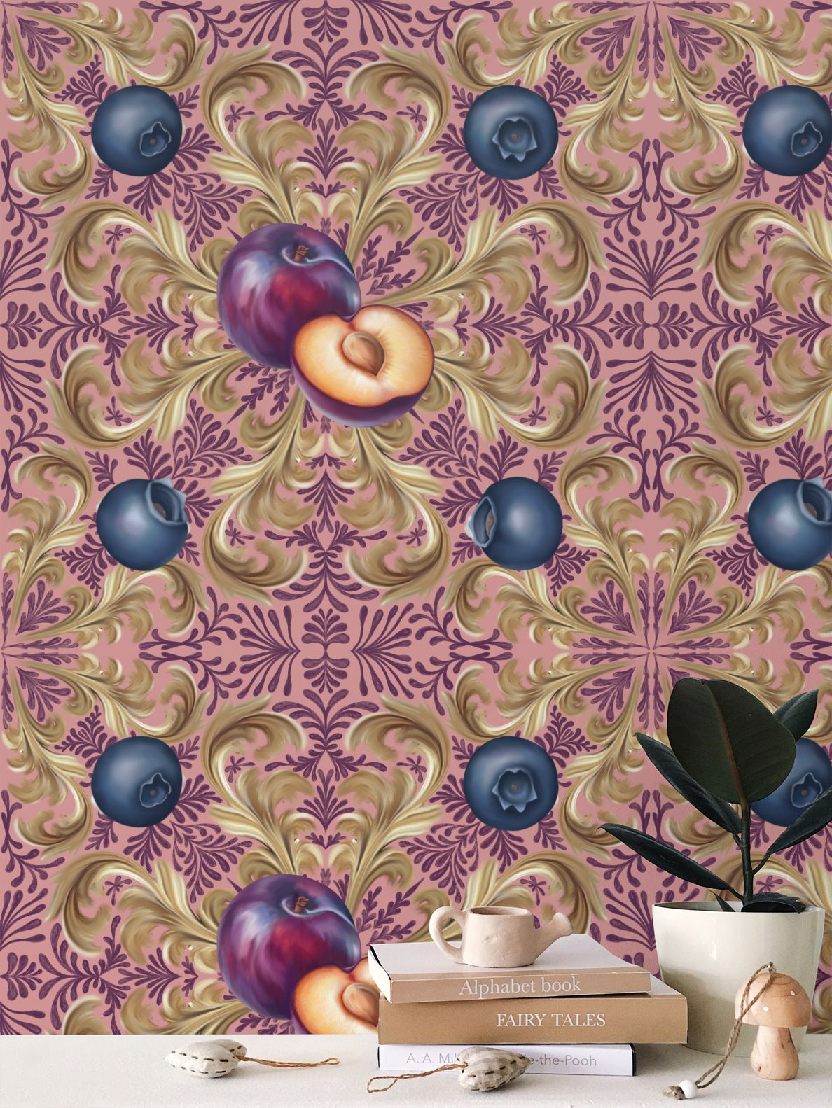 Plum & Berry Delight Repeat Pattern Wallpaper