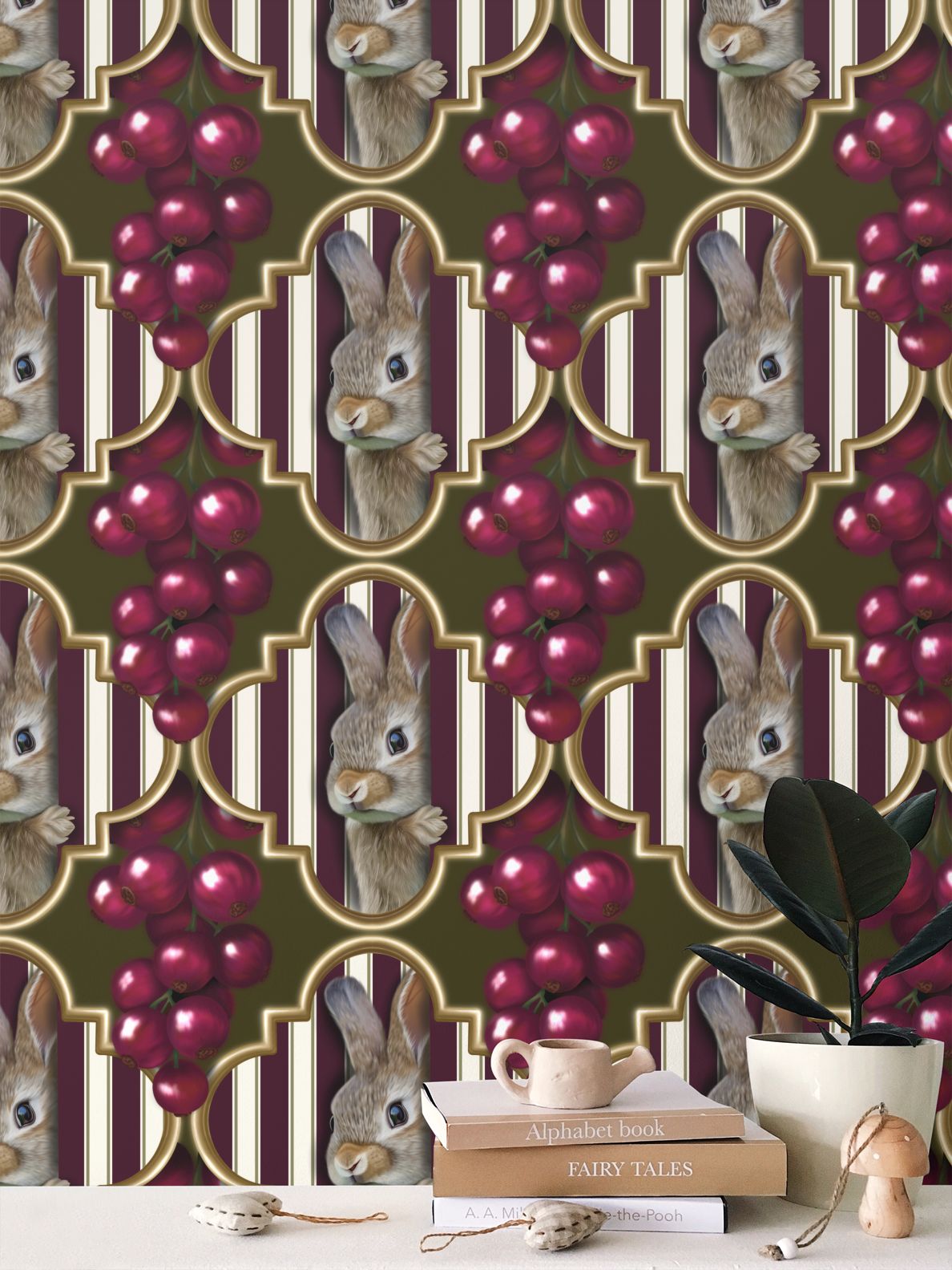Peeking Berries Repeat Pattern Wallpaper