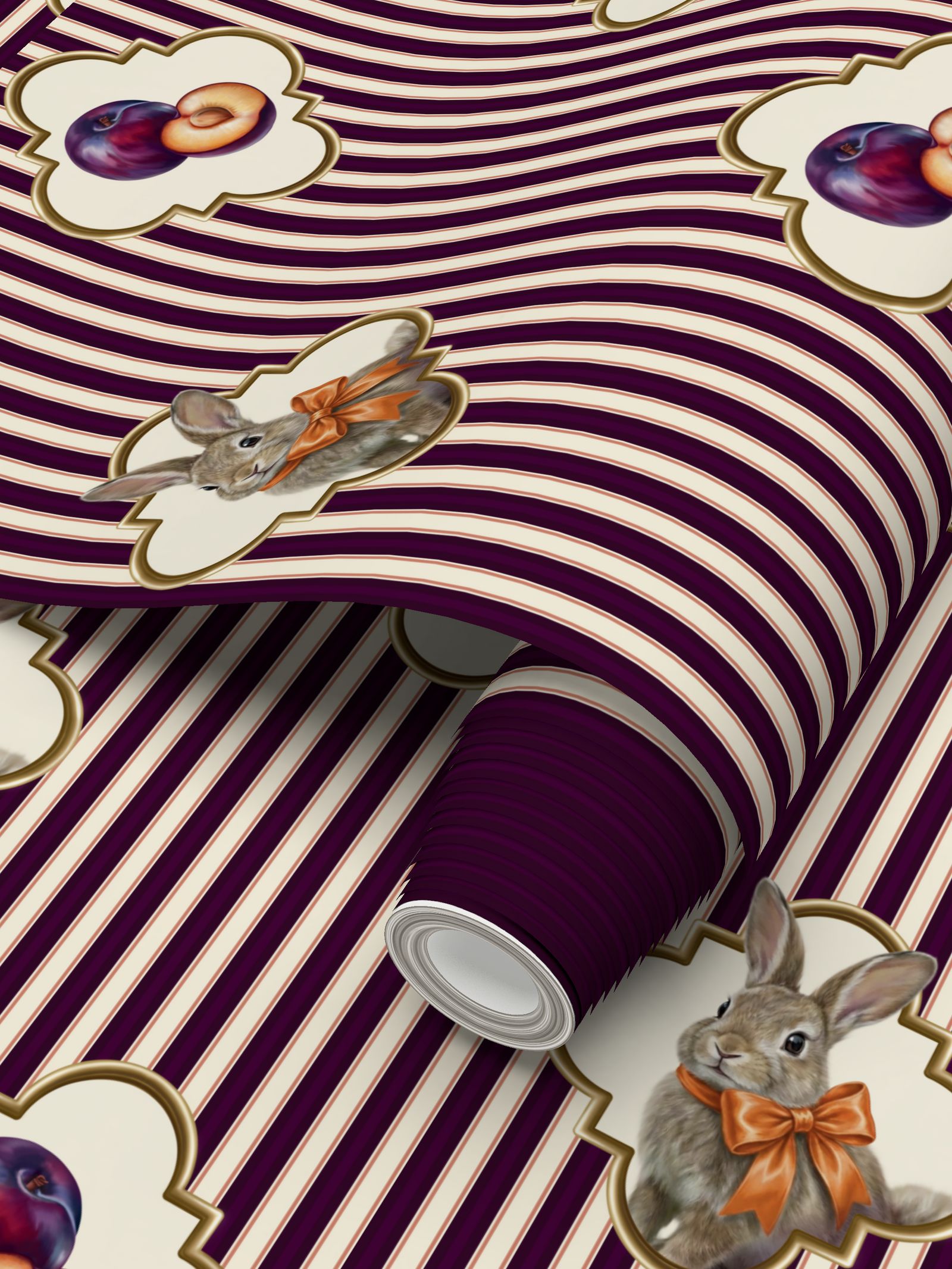 Bunny’s Plums Repeat Pattern Wallpaper
