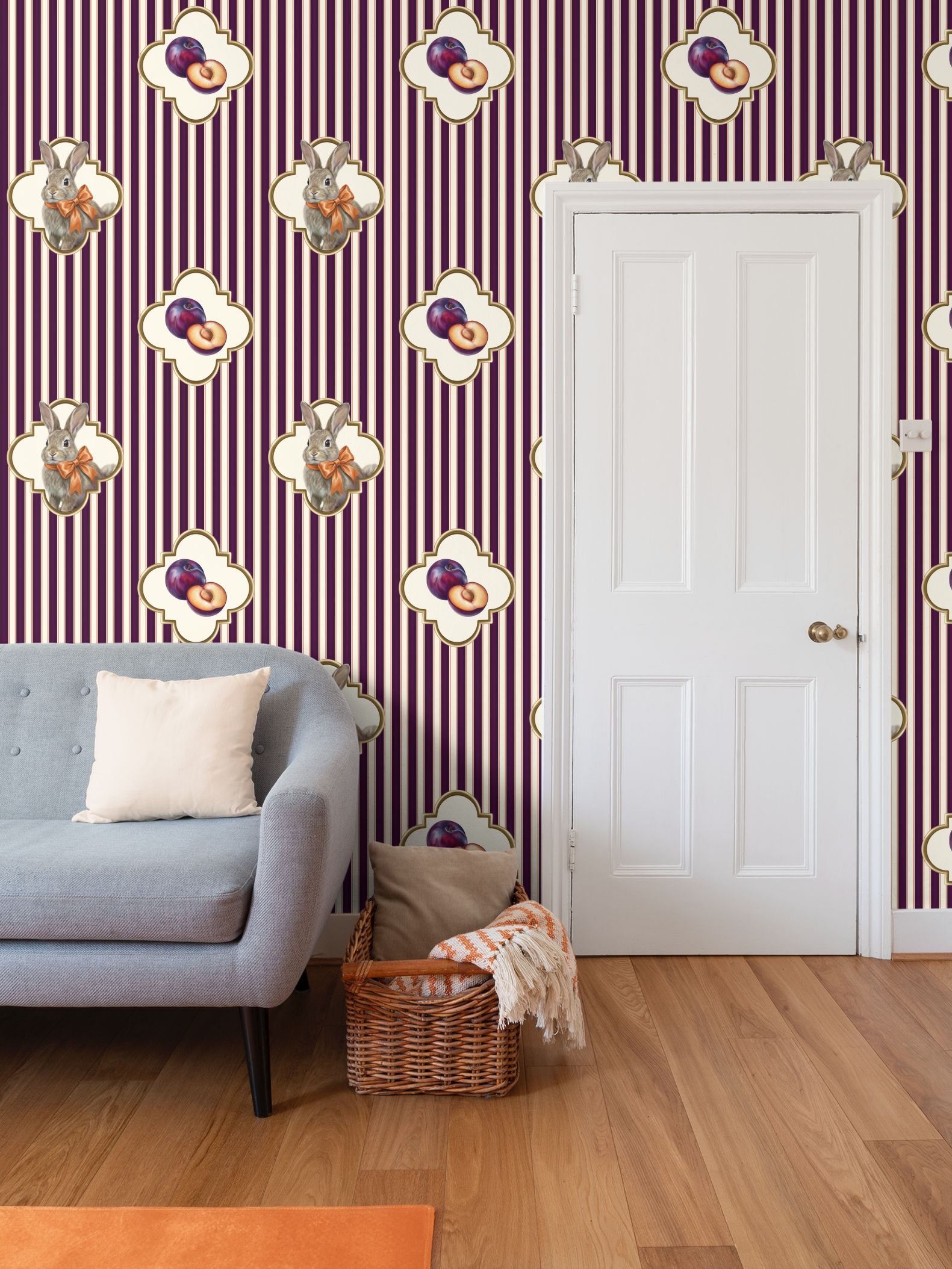 Bunny’s Plums Repeat Pattern Wallpaper