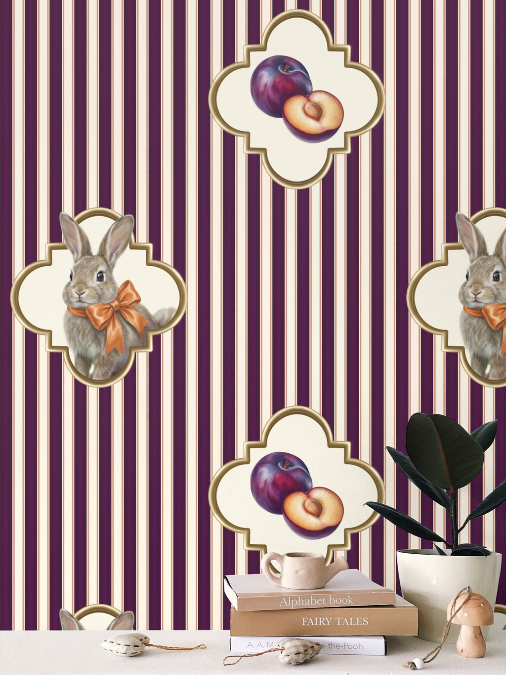 Bunny’s Plums Repeat Pattern Wallpaper