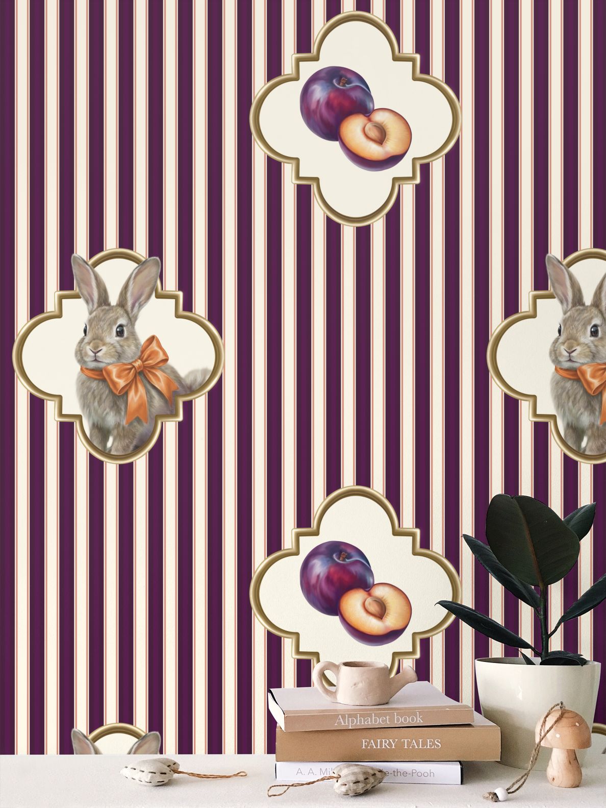 Bunny’s Plums Repeat Pattern Wallpaper