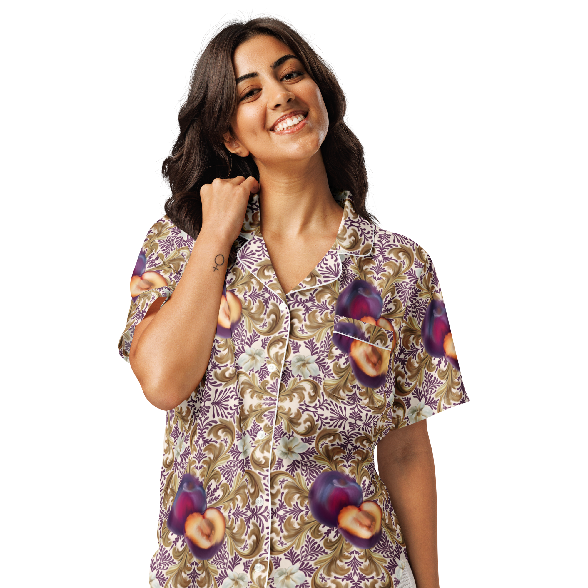 Plum Delight All-over print women’s short sleeve pyjama top