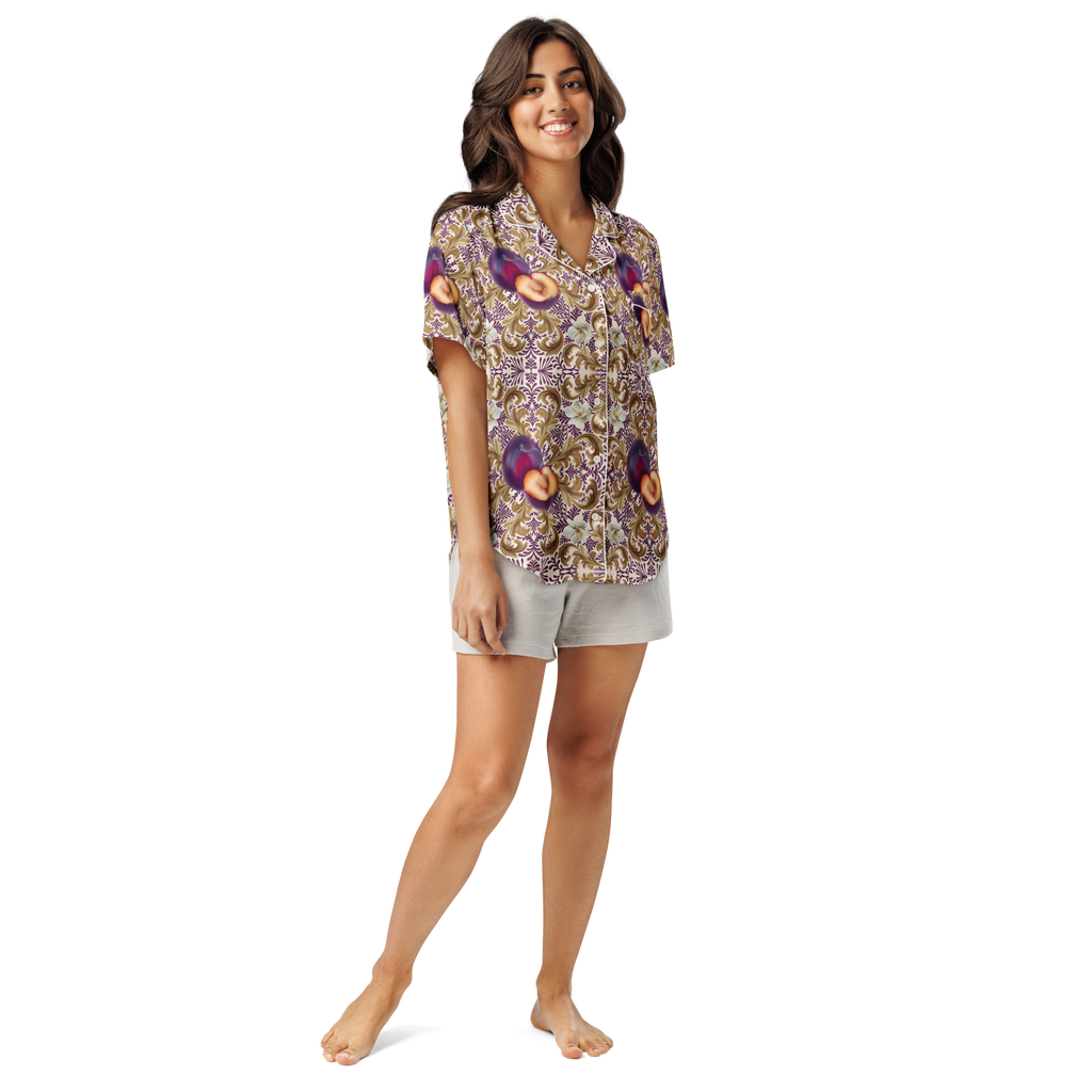 Plum Delight All-over print women’s short sleeve pyjama top