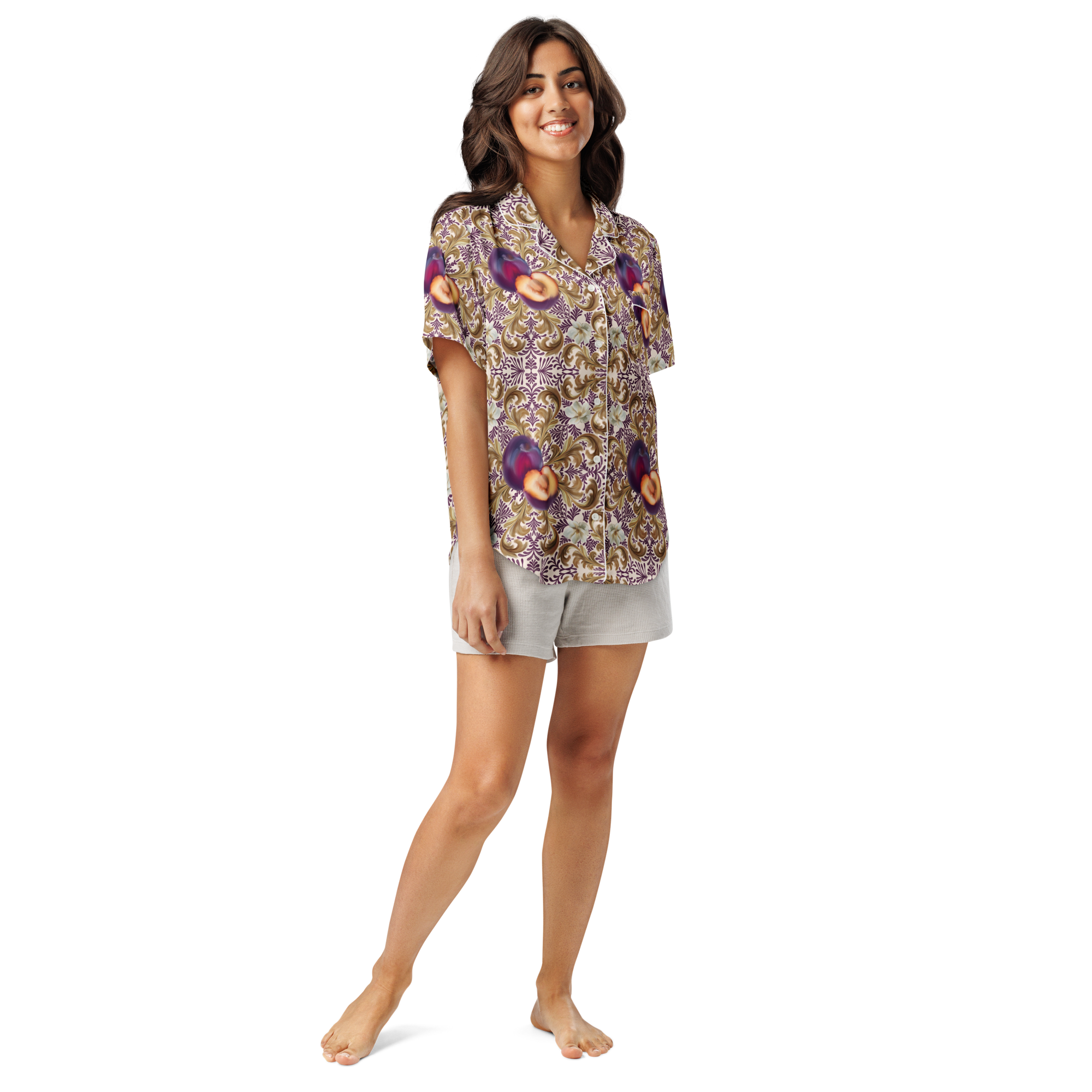 Plum Delight All-over print women’s short sleeve pyjama top