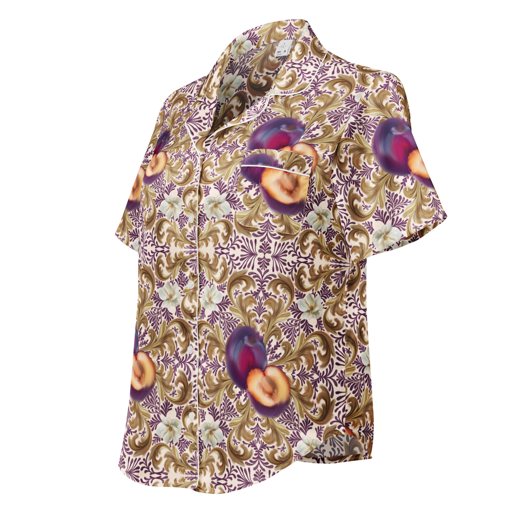 Plum Delight All-over print women’s short sleeve pyjama top