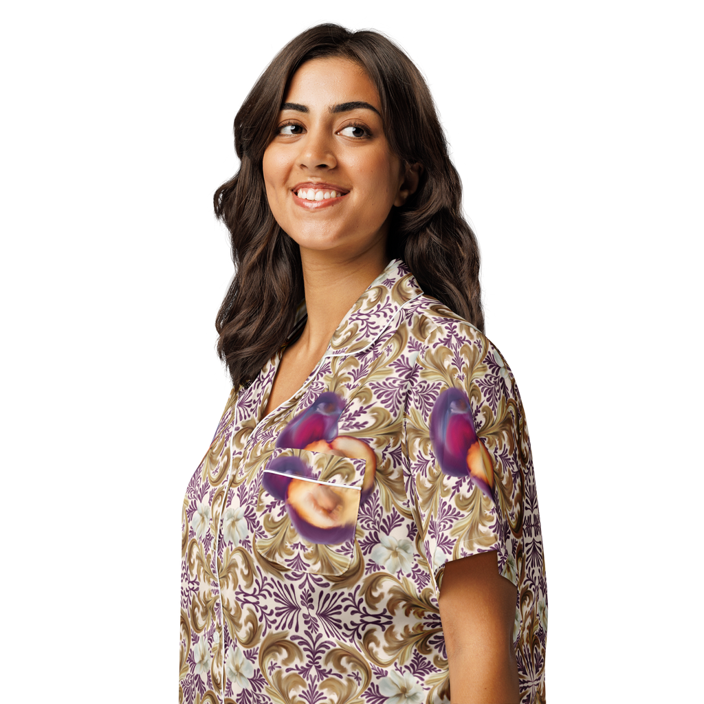 Plum Delight All-over print women’s short sleeve pyjama top