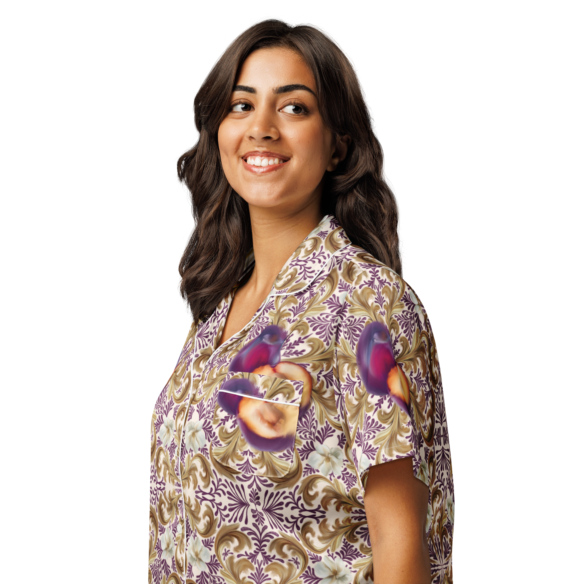 Plum Delight All-over print women’s short sleeve pyjama top